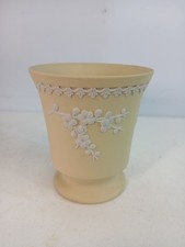 Wedgwood Jasperware Handcrafted Vase in Primrose Yellow with White Prunus