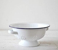 Enamel Colander 24cm White Retro Kitchen Double Handle Footed Base Colander
