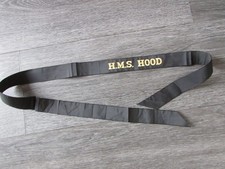 H.M.S. Hood Royal Navy Naval Cap Band Tally