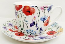 Wildflowers Meadow Cup Saucer Bone China Breakfast 15oz Jumbo Large Decorated UK