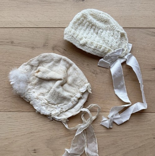 Antique doll bonnet hat cotton - antique,