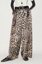 Zara Leopard Wide Leg Trousers With Belt New Size M