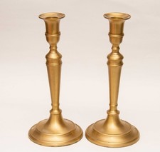 Pair Brushed Brass Candlesticks Dinner Taper Candle Holders