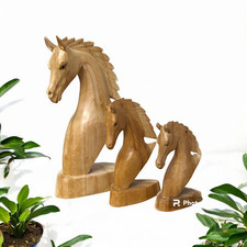 Fair Trade Hand Made Carved Wooden Equine Horse Head Bust Sculpture 3 Sizes