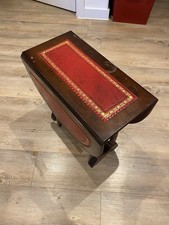 Beautiful Inlaid Red Leather And Wood Side Table