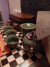 Chinese Celadon Crackle Solid Color Ceramic Teapot Ru Kiln Porcelain Tea Set