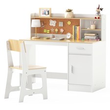 COSTWAY Kids Study Desk and Chair Set Wooden Children Writing Table-White