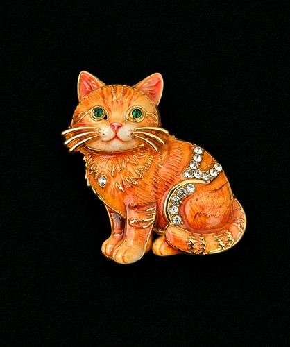 Ginger orange cat brooch - orange,