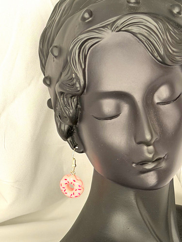 Pink round donut dangle drop - pink,