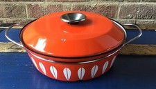 Vintage Catherine Holm Norway Orange And White Enamel Casserole Cooking Pot 27cm