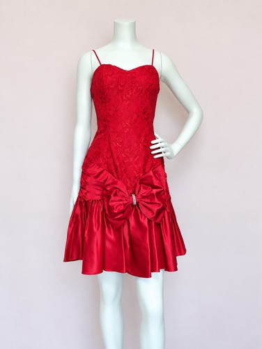 Vintage 80s red lace - , satin