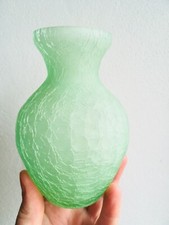  vintage Studio Crackle Glass Green Vase 