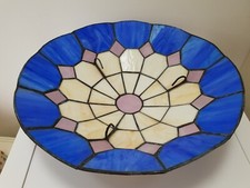 Vintage Tiffany Style Slag Glass Lamp Shade 14" Blue & Ivory