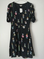 H&m Trend black multi colour perfume bottles bows print dress UK size8 EUR34 