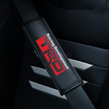 2pcs Black Car Seat Belt Real-Leather Shoulder Pads Cushion For Car Logo