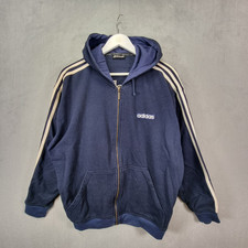 Vintage Adidas Hoodie Mens Large Blue Full Zip Jacket Sweatshirt Spellout 90s