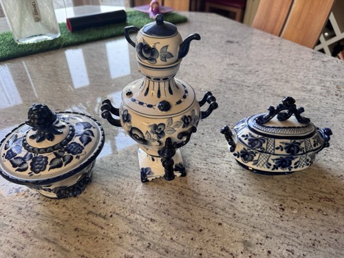 Russian gzhel porcelain blue - porcelain,