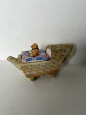 The Teapottery Teddy Bear Cushion Bed Cot Lidded Ceramic Tea Pot 1995 England