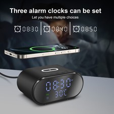 UK 15W Alarm Clock Wireless Charger Station With Temperature For iPhone Samsung