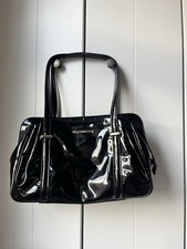 RJR John Rocha Black Patent Shoulder Bag – Polka Dot Lining – Glossy Handbag