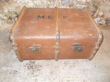 Antique Vintage  TRUNK Travel Case SUITCASE  WOODEN Ribbed, Leather Handles