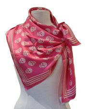 Alexander McQueen Pink Silk Twill Square Skull Scarf 90 x 90 New with Tags