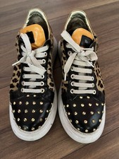 Marco Moreo Women's Leather and Leopard Print Pony Skin Studded Trainers Size 5