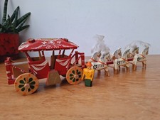 Vintage Mid Century German Berchtesgaden Carved Wooden Horse Carriage Christmas