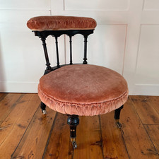 Antique Vintage Velvet Nursing Chair Seat Armchair Wooden Wood Accent Wheels