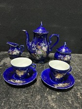 Vintage Cobalt Blue Peacock Tea/Coffee Set Japanese Pottery Gold Trim Ref PC30