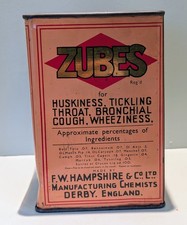 Vintage Zubes Chest Lozenges Tin FW Hampshire Derby LTD Advertising Shop Display