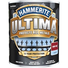 Hammerite Ultima Smooth Metal Paint 750ml Ruby Red for Gates Rust Protection