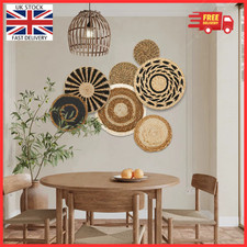 7PCS Boho Rattan Wall Basket Set Woven Seagrass Wicker Hanging Decor Home Living