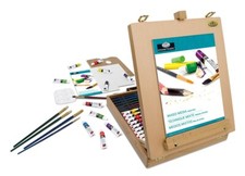 Wooden Artist Easel Art Set Watercolour Oil Acrylic Paints Pad & Brushes 48 Pc