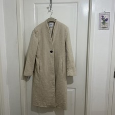 Zara White Beige Tweed-Like Long Open Coat belt missing size S 