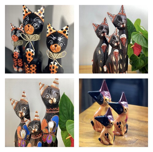 Wooden cat ornament set - wooden,