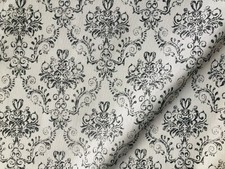 Floral Antique Vintage Damask Fabric Baroque Material - 140cm wide Grey & White