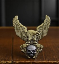 BIKER MOTORCYCLE EAGLE SKULL ENGINE VERY HEAVY QUALITY ENAMEL PIN BADGE 