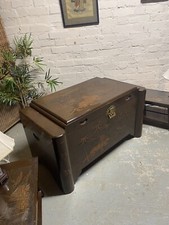 Antique Camphor wood Kist Bedroom Chest Storage Carved Oriental Coffee Trunk Set