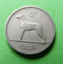 Ireland 1962 6d Coin Old Irish Sixpence Wedding Celtic Harp Wolfhound Dog 