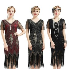 Ladies Gatsby Flapper 1920s Vintage Fringed Sequins Party Cocktail Dress 6-24 UK