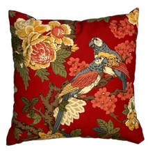 1- 19x19 Pottery Barn Red Throw Pillow Parrots & Floral Design