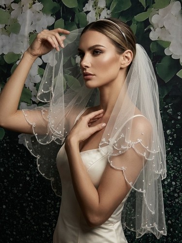 Veil wedding scalloped woven - veil,