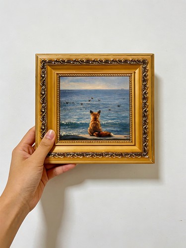 Red fox watching ocean - red,