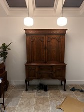 English Carved Oak Cabinet on Stand
