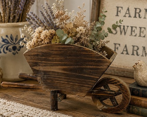 Rustic wooden wheelbarrow - wooden,