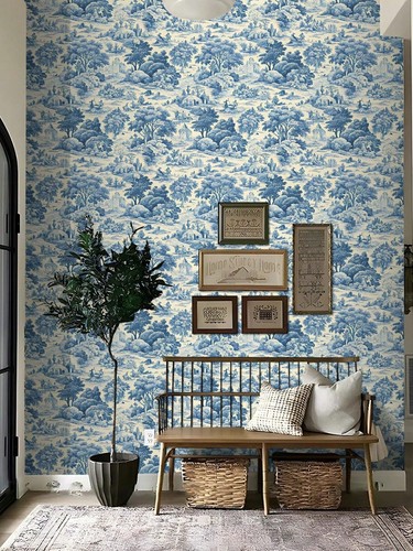 Blue toile peel stick - toile, &