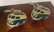Smart VW Split Screen Yellow Green Camper Van Surfer Enamel Cufflinks