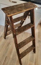Antique French Ladder Wooden Step Ladder Pine Library Painters Steps Original