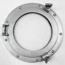 Ship's Cabin Porthole Window Glass 12 inch Aluminum Finish Round Wall Decor